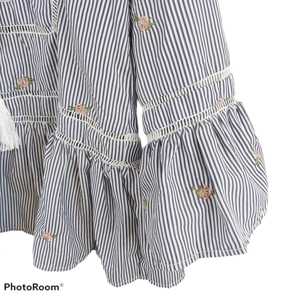 Jaase Boho Pinstripe Floral Ruffle Blouse Top - XS - Picture 4 of 8